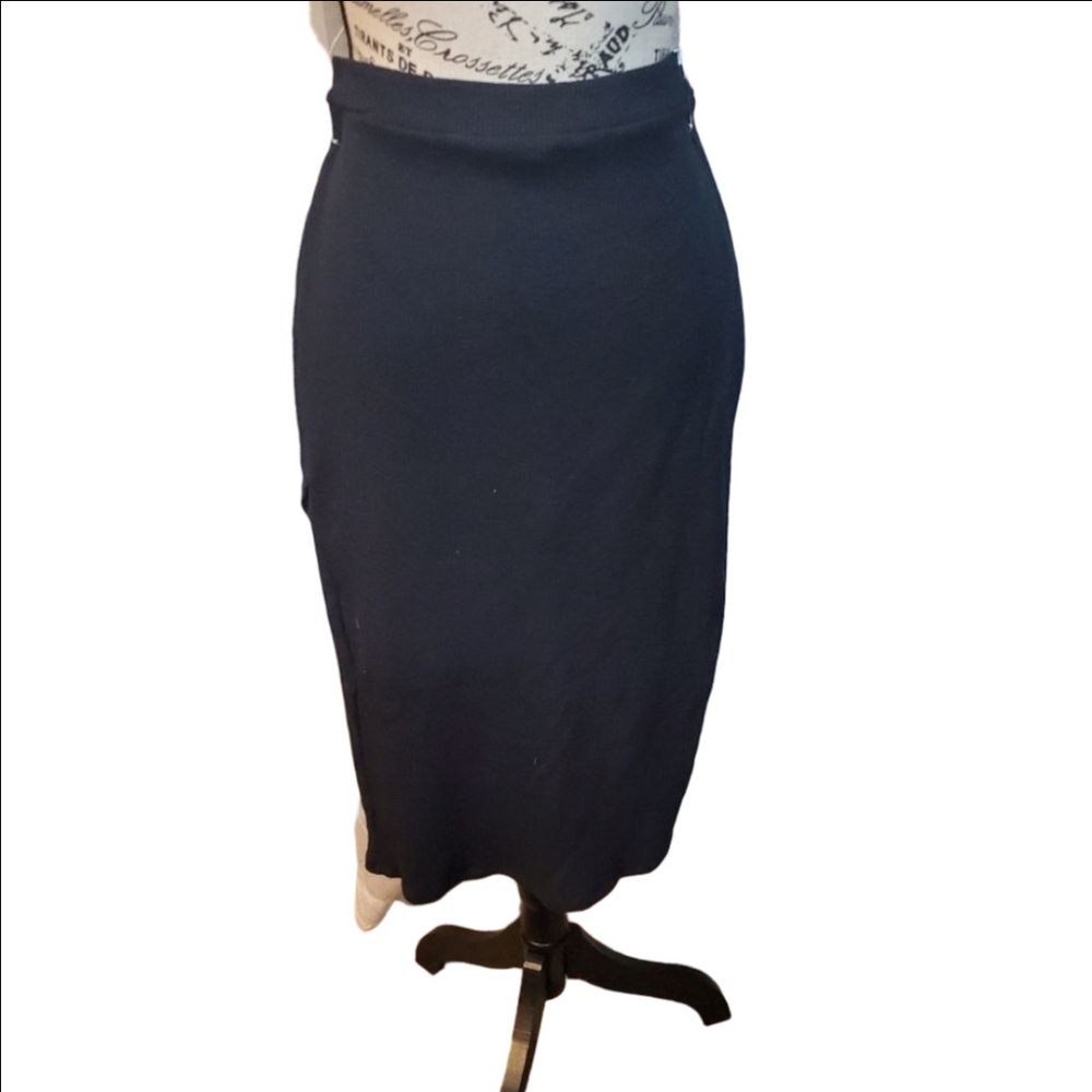 Just Fab Black Ribbed Midi Pencil Skirt Size Medium